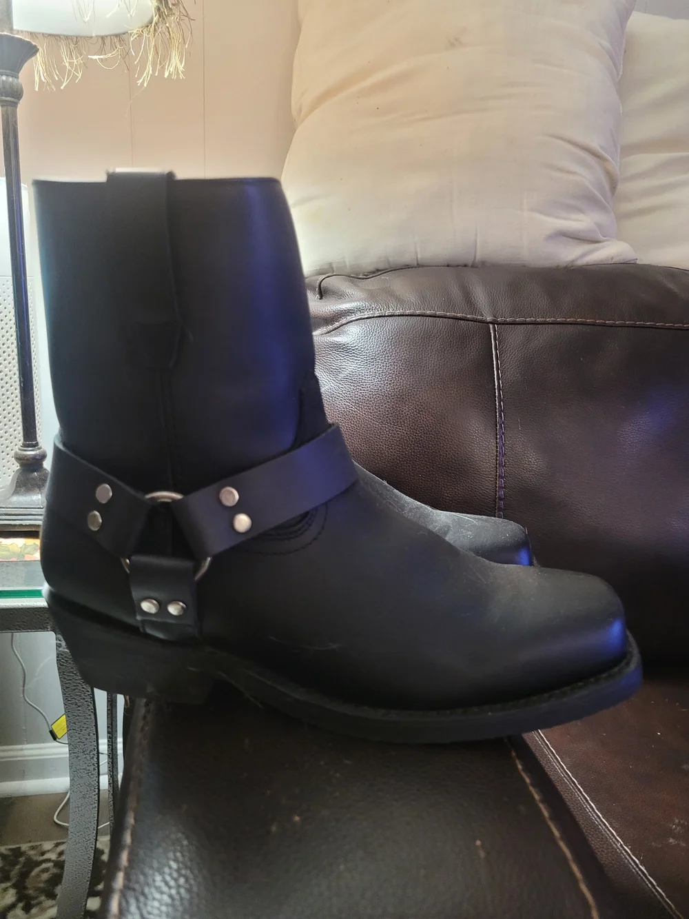 dingo Black Leather Harness Ankle Boots